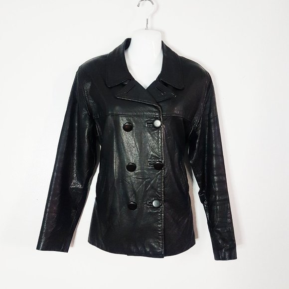 1970s Vintage Black Leather Jacket, Size S/M, Black Notched Collar - Picture 7 of 10